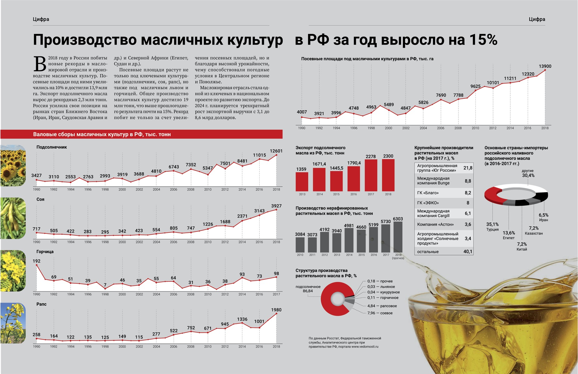 Производство масличных культур в РФ за год выросло на 15% 